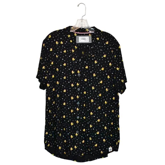 Free Planet Short Sleeve Button Down Rubber Duckie Holiday Shirt Size L - Picture 1 of 8